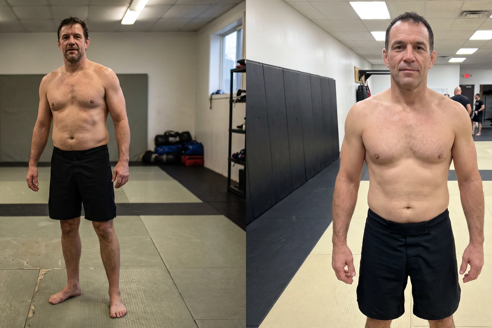 Imagem comparativa ilustrativa de um perfil praticante de jiu-jitsu, 47 anos